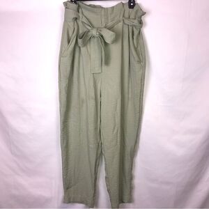 A New Day Paper Bag High Waist Ankle Pants Light Green